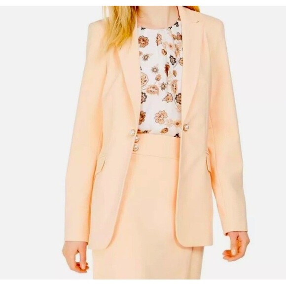 Calvin Klein Faux Pearl Button Open Front Blazer Peach Size 14 NWT - Picture 2 of 10